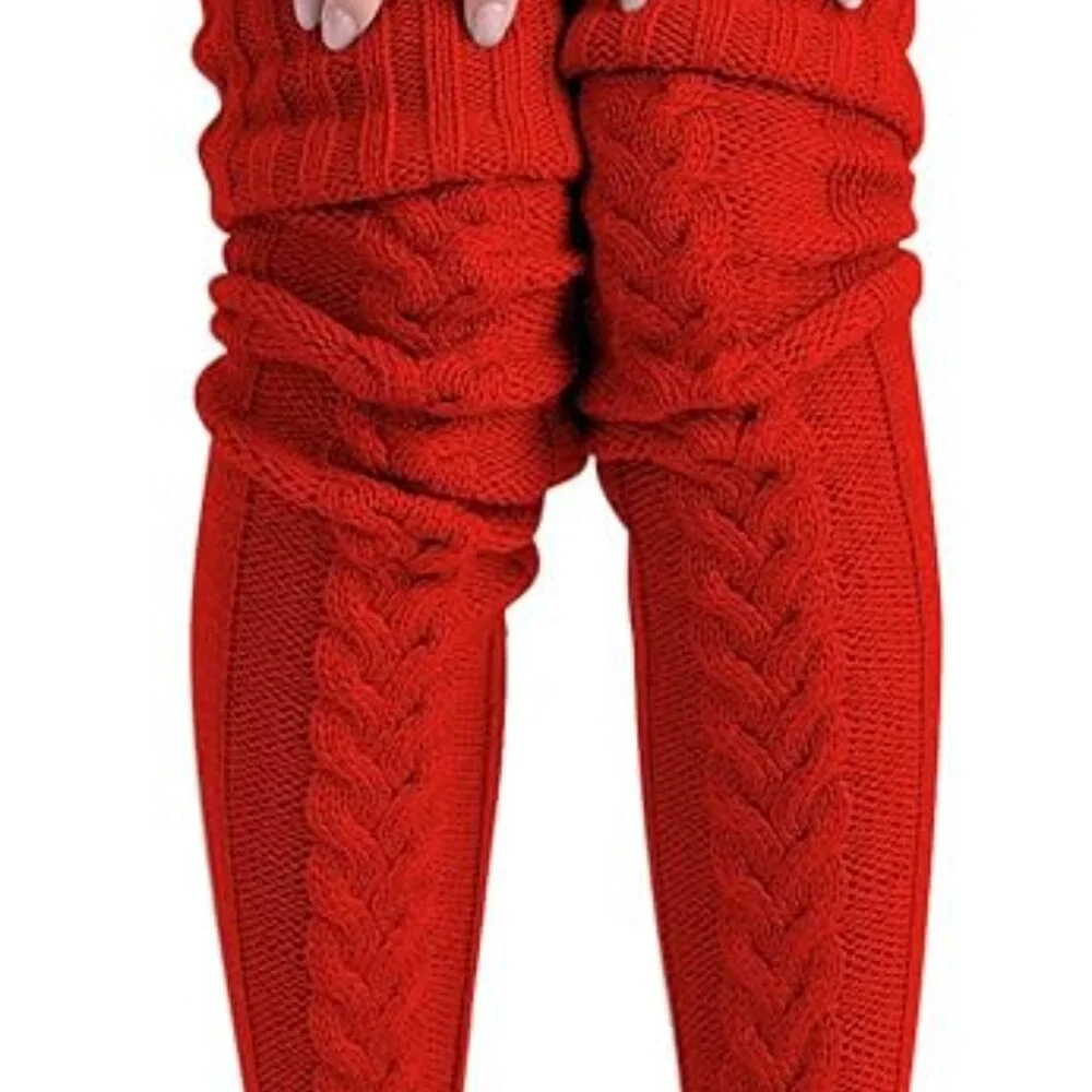 Over the Knee Red Cable Knit Boot Socks
